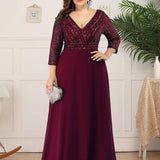 ever LUENA|Robe Longue Sensuelle Col en V Paillettes Manches 3/4
