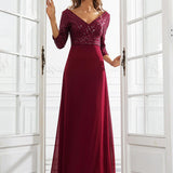 ever LUENA|Robe Longue Sensuelle Col en V Paillettes Manches 3/4