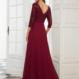 ever LUENA|Robe Longue Sensuelle Col en V Paillettes Manches 3/4