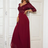 ever LUENA|Robe Longue Sensuelle Col en V Paillettes Manches 3/4