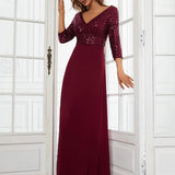 ever LUENA|Robe Longue Sensuelle Col en V Paillettes Manches 3/4