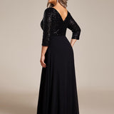 ever LUENA|Robe Longue Sensuelle Col en V Paillettes Manches 3/4