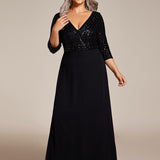ever LUENA|Robe Longue Sensuelle Col en V Paillettes Manches 3/4