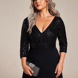 ever LUENA|Robe Longue Sensuelle Col en V Paillettes Manches 3/4