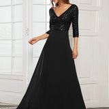ever LUENA|Robe Longue Sensuelle Col en V Paillettes Manches 3/4
