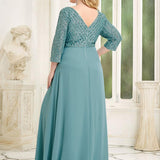 ever LUENA|Robe Longue Sensuelle Col en V Paillettes Manches 3/4