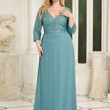ever LUENA|Robe Longue Sensuelle Col en V Paillettes Manches 3/4