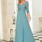 ever LUENA|Robe Longue Sensuelle Col en V Paillettes Manches 3/4