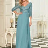 ever LUENA|Robe Longue Sensuelle Col en V Paillettes Manches 3/4