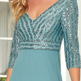 ever LUENA|Robe Longue Sensuelle Col en V Paillettes Manches 3/4