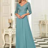 ever LUENA|Robe Longue Sensuelle Col en V Paillettes Manches 3/4