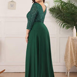 ever LUENA|Robe Longue Sensuelle Col en V Paillettes Manches 3/4