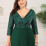 ever LUENA|Robe Longue Sensuelle Col en V Paillettes Manches 3/4