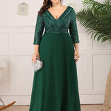 ever LUENA|Robe Longue Sensuelle Col en V Paillettes Manches 3/4