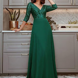 ever LUENA|Robe Longue Sensuelle Col en V Paillettes Manches 3/4