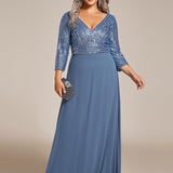 ever LUENA|Robe Longue Sensuelle Col en V Paillettes Manches 3/4