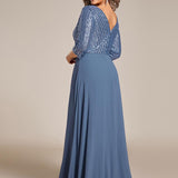 ever LUENA|Robe Longue Sensuelle Col en V Paillettes Manches 3/4