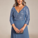 ever LUENA|Robe Longue Sensuelle Col en V Paillettes Manches 3/4