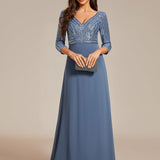 ever LUENA|Robe Longue Sensuelle Col en V Paillettes Manches 3/4