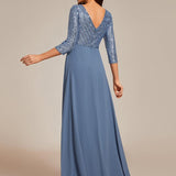ever LUENA|Robe Longue Sensuelle Col en V Paillettes Manches 3/4