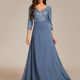 ever LUENA|Robe Longue Sensuelle Col en V Paillettes Manches 3/4