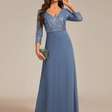 ever LUENA|Robe Longue Sensuelle Col en V Paillettes Manches 3/4