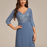 ever LUENA|Robe Longue Sensuelle Col en V Paillettes Manches 3/4