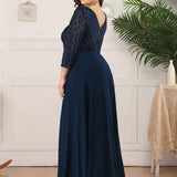ever LUENA|Robe Longue Sensuelle Col en V Paillettes Manches 3/4