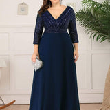 ever LUENA|Robe Longue Sensuelle Col en V Paillettes Manches 3/4