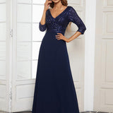 ever LUENA|Robe Longue Sensuelle Col en V Paillettes Manches 3/4