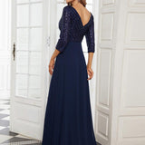 ever LUENA|Robe Longue Sensuelle Col en V Paillettes Manches 3/4