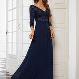 ever LUENA|Robe Longue Sensuelle Col en V Paillettes Manches 3/4