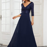 ever LUENA|Robe Longue Sensuelle Col en V Paillettes Manches 3/4