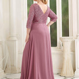 ever LUENA|Robe Longue Sensuelle Col en V Paillettes Manches 3/4