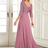 ever LUENA|Robe Longue Sensuelle Col en V Paillettes Manches 3/4
