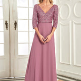 ever LUENA|Robe Longue Sensuelle Col en V Paillettes Manches 3/4