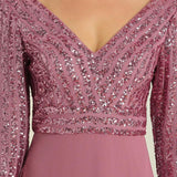 ever LUENA|Robe Longue Sensuelle Col en V Paillettes Manches 3/4