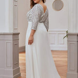 ever LUENA|Robe Longue Sensuelle Col en V Paillettes Manches 3/4