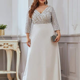 ever LUENA|Robe Longue Sensuelle Col en V Paillettes Manches 3/4