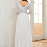 ever LUENA|Robe Longue Sensuelle Col en V Paillettes Manches 3/4