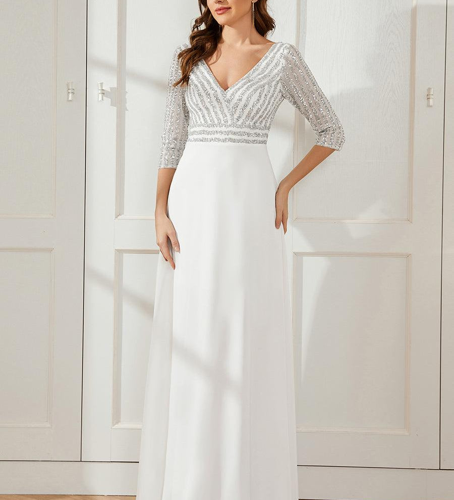ever LUENA|Robe Longue Sensuelle Col en V Paillettes Manches 3/4