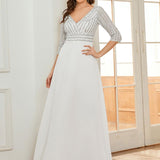ever LUENA|Robe Longue Sensuelle Col en V Paillettes Manches 3/4