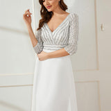 ever LUENA|Robe Longue Sensuelle Col en V Paillettes Manches 3/4
