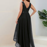 ever SASHIA|Robe de Cocktail en Tulle à Paillettes Haut Bas Ourlet Asymétrique