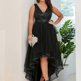 ever SASHIA|Robe de Cocktail en Tulle à Paillettes Haut Bas Ourlet Asymétrique