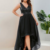 ever SASHIA|Robe de Cocktail en Tulle à Paillettes Haut Bas Ourlet Asymétrique