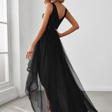 ever SASHIA|Robe de Cocktail en Tulle à Paillettes Haut Bas Ourlet Asymétrique