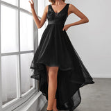 ever SASHIA|Robe de Cocktail en Tulle à Paillettes Haut Bas Ourlet Asymétrique