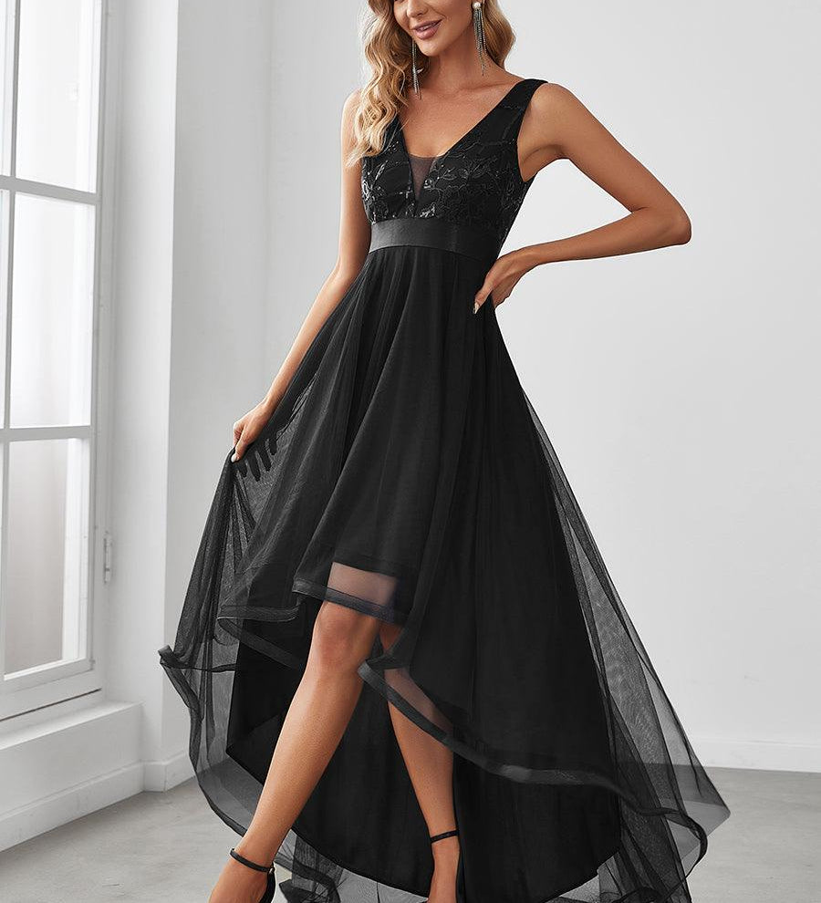 ever SASHIA|Robe de Cocktail en Tulle à Paillettes Haut Bas Ourlet Asymétrique