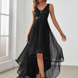 ever SASHIA|Robe de Cocktail en Tulle à Paillettes Haut Bas Ourlet Asymétrique